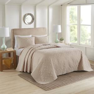 Hayley 3-Piece Khaki Polyester King/Cal King Reversible Quilt Set