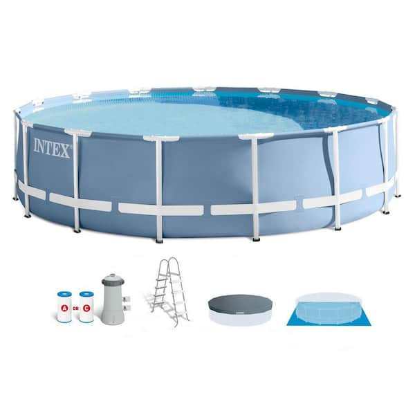 Intex Prism Frame 15 ft. Round x 42 in. D Above Ground Pool with 1,000 ...