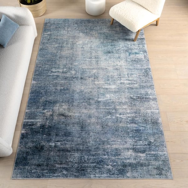 Peggy Abstract Spill Proof Washable Blue 3 ft. x 5 ft. Indoor Area Rug