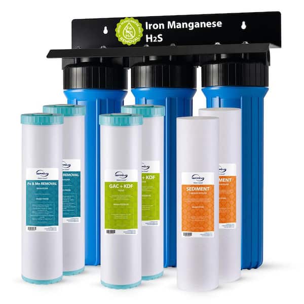 Whole House Water Filter System, Removes Iron, Manganese, Heavy Metals, H2S, Chlorine, Sediments, w/ Extra Filter Pack