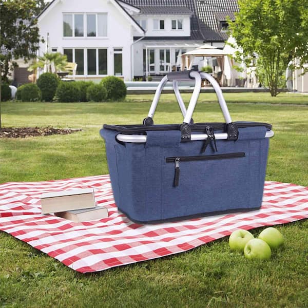 Wudkey Collapsible Polyester Picnic Basket Blue Insulated Cooler