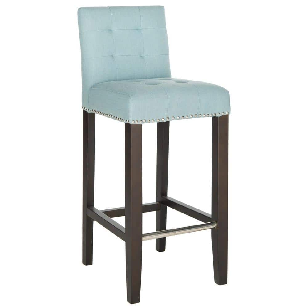 Sky Blue Transitional Bar Stool with Espresso Birch Wood Legs