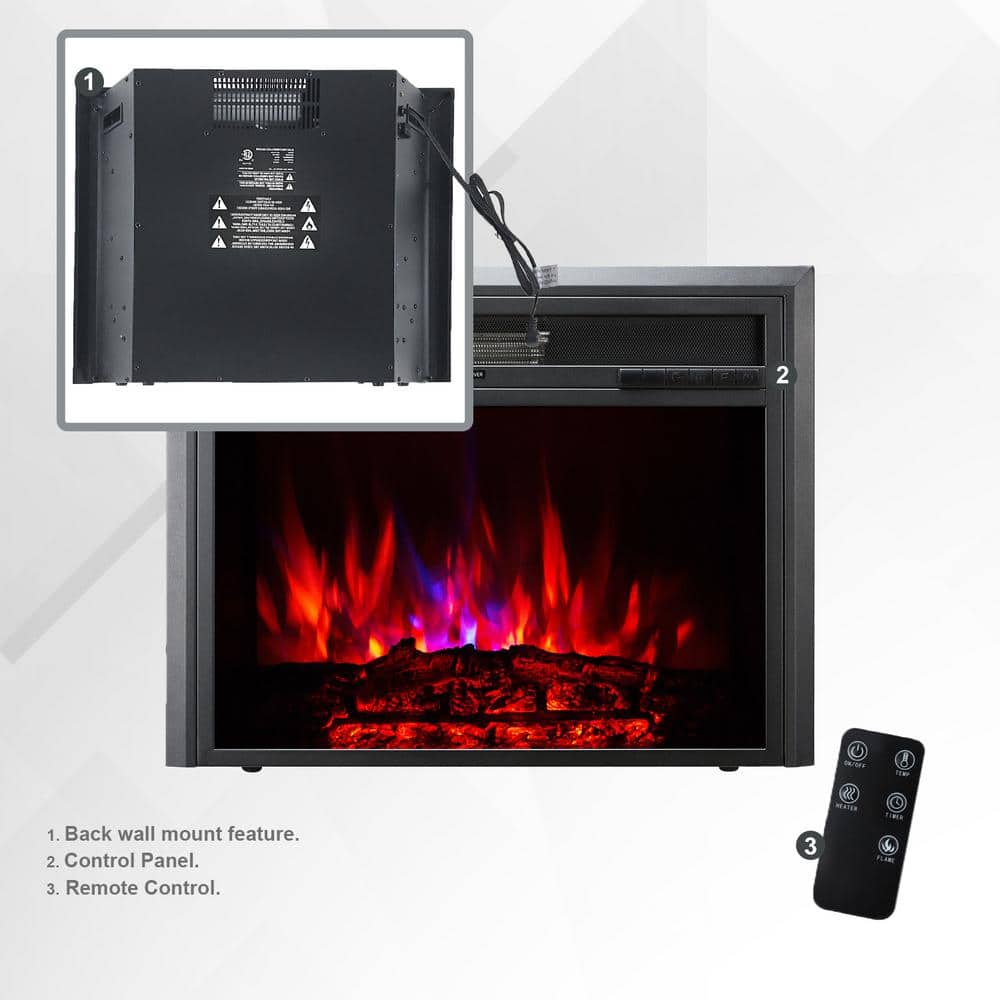 Black Electric Fireplace Insert with Remote Control and LED Flame Effect, 28 Inch