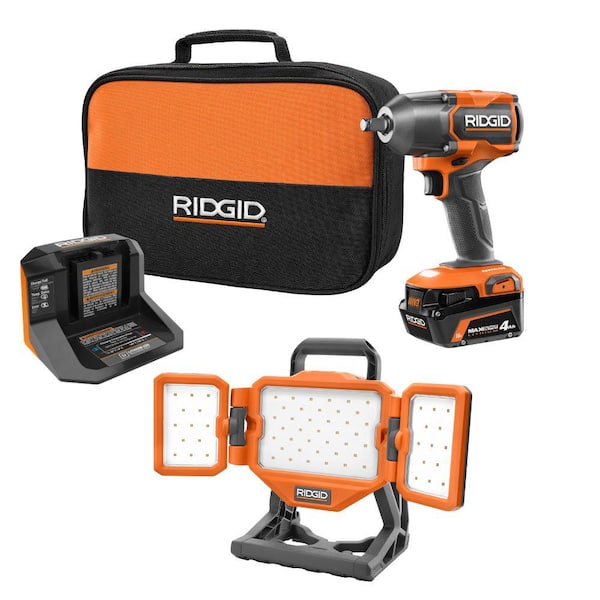 RIDGID 18V Cordless 2-Tool Combo Kit w/ Brushless 1/2 in. Impact Wrench, Hybrid Panel Light, 4 Ah MAX Output Battery & Charger
