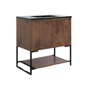 35.4 in. W x 18.9 in. D x 33.8 in. H Single Sink Freestanding Bath Vanity in Rose Wood with Black Quartz sand Top