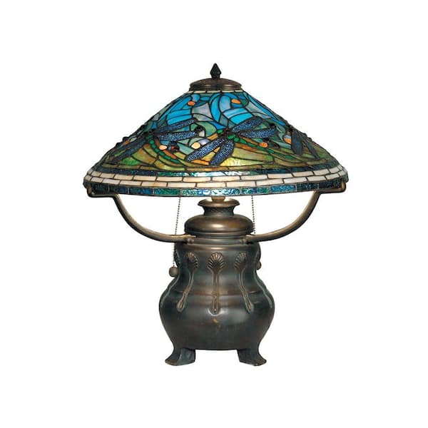Dale Tiffany 21.75 in. Antique Bronze/Verde Dragonfly Replica Table Lamp