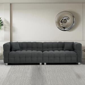 102 in. Wide Square Arm Teddy Polyester Modern Rectangle Upholstered Sofa in Gray