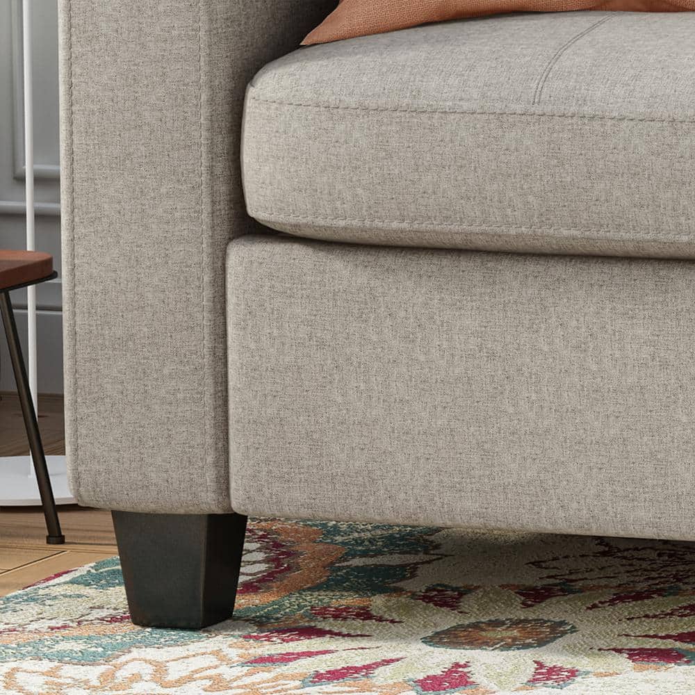 Beige and Espresso 76" Tufted Polyester and Wood 3-Seater Sofa