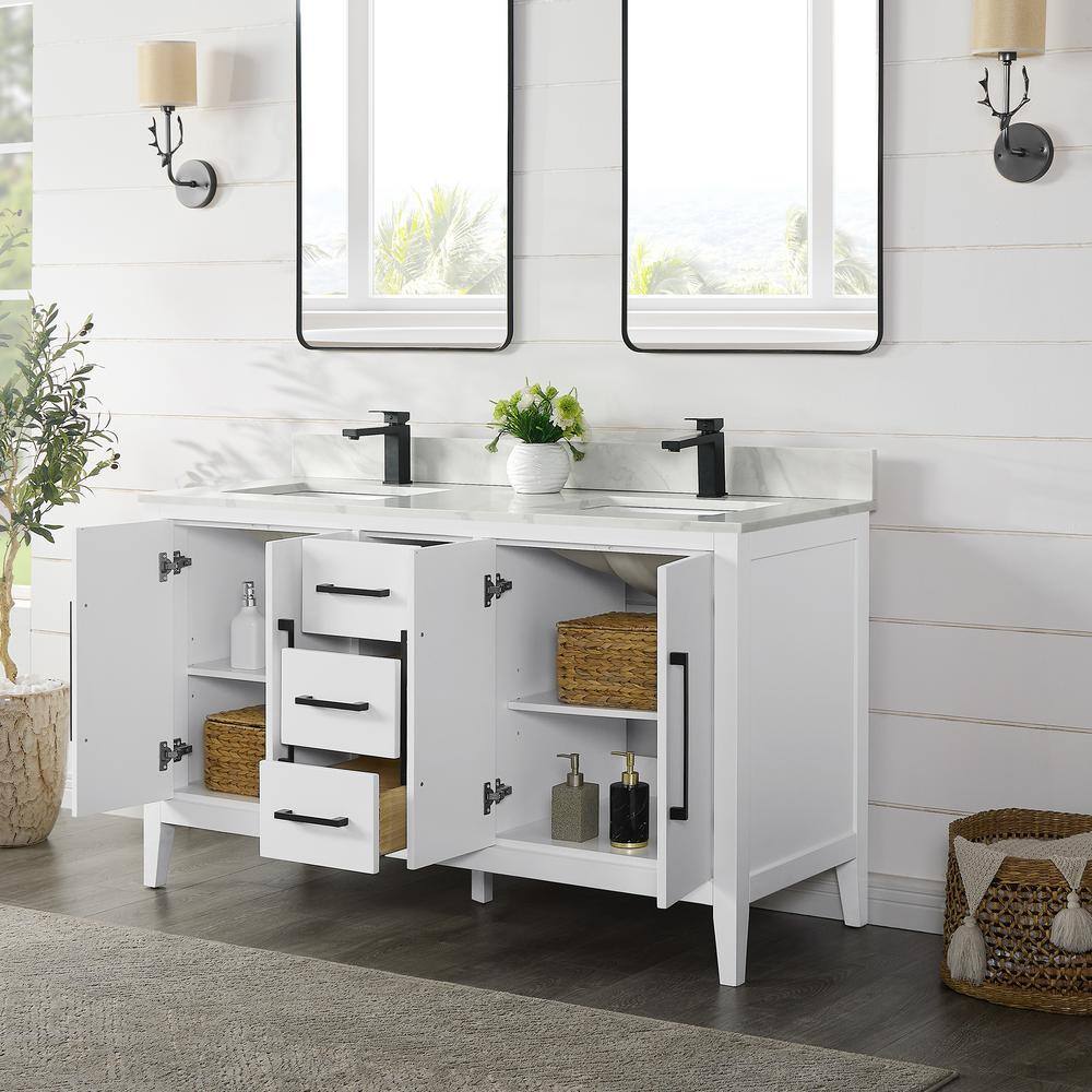Laurel 60" White Double Vanity with Calacatta Quartz Top