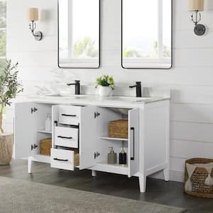 Laurel 60 in. W x 22 in. D x 34 in. H Double Sink Bath Vanity in White with Calacatta White Quartz Top