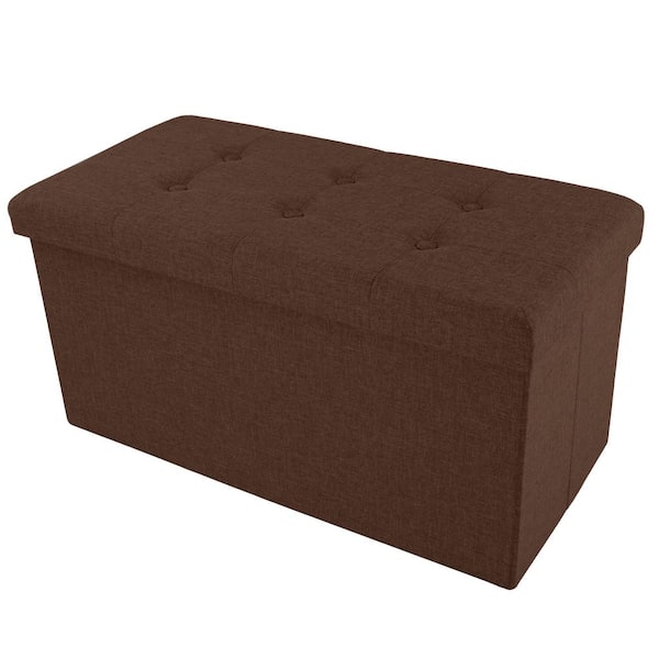 Lavish Home Brown Large Folding Storage Bench Ottoman with Removable Bin