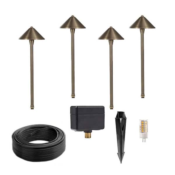 Low Voltage Bronze Hardwired Brass Path Light with LED Bulb (4-Pack)