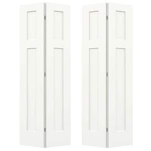 36 in. x 80 in. 3 Panel Craftsman White Painted Smooth Molded Composite Closet Bi-Fold Double Door