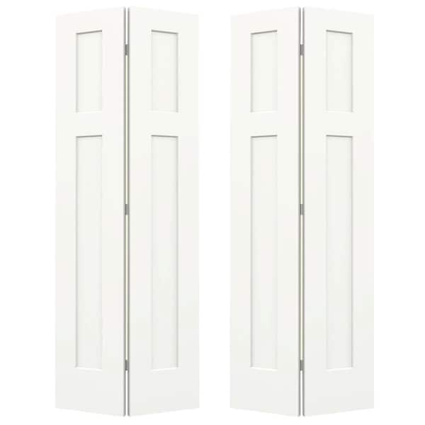 JELD-WEN 36 in. x 80 in. 3 Panel Craftsman White Painted Smooth Molded Composite Closet Bi-Fold Double Door