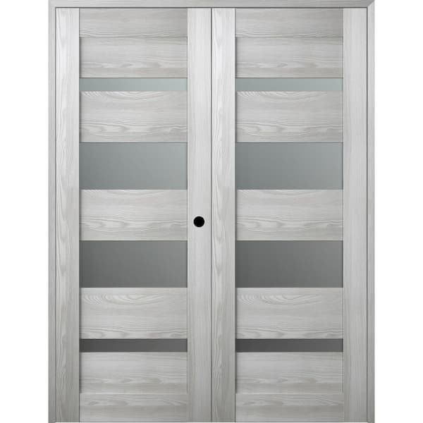 Belldinni Vona- 07-01 60 in. x 80 in. Left Hand Active 4-Lite Frosted Glass Ribeira Ash Wood Composite Double Prehung French Door