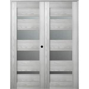 Vona- 07-01 64 in. x 80 in. Left Hand Active 4-Lite Frosted Glass Ribeira Ash Wood Composite Double Prehung French Door