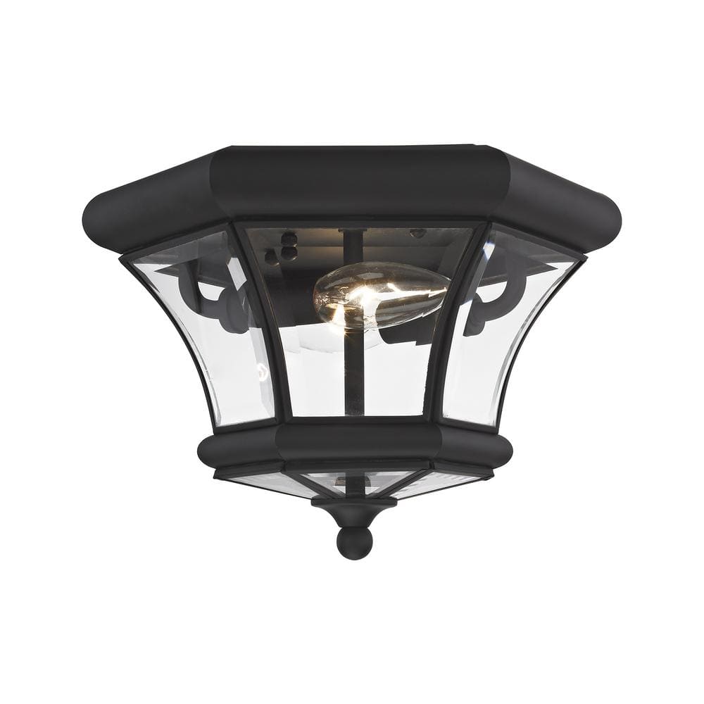 Black Brass 2-Light Outdoor Flush Mount with Clear Glass