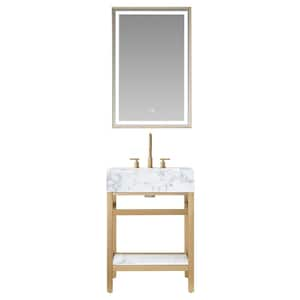 Ecija 24 in. W x 22 in. D x 33.9 in. H Single Sink Bath Vanity in Brushed Gold with White Composite Stone Top and Mirror