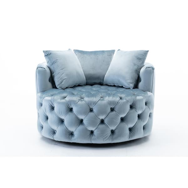 Unbranded Light Blue Velvet Swivel Tufted Accent Barrel Chair
