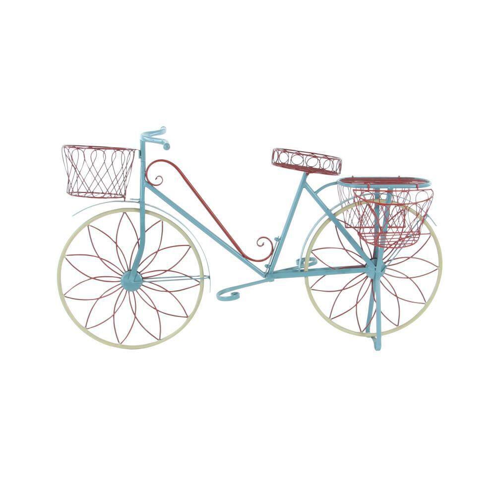Vintage Blue and Red Metal Bicycle Plant Stand with Baskets