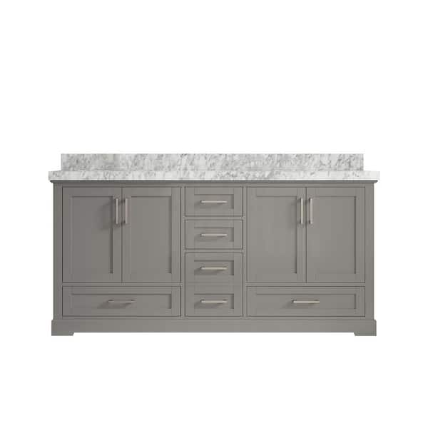 Willow Collections Boston 72 in. W x 22 in. D x 36 in. H Double Sink Bath Vanity in Elephant Gray with 2 in. Carrara Marble Top