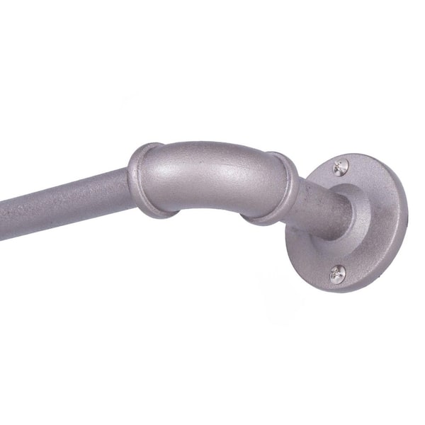 Sun Zero Bronn Industrial Blackout 66 in.-120 in. Adjustable Single Wrap Around Curtain Rod 3/4 in. Diameter in Polished Pewter