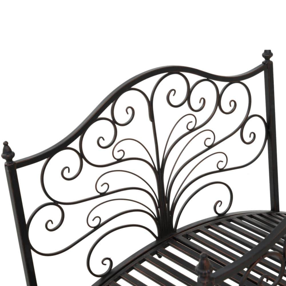 Black Bronze 4-Foot Metal Arched Garden Bridge with Scrollwork