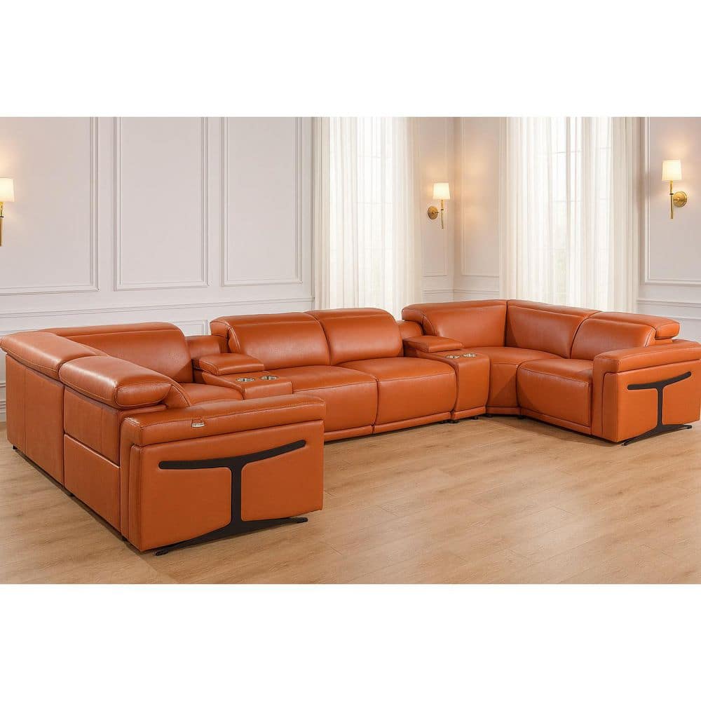 172.00 in. Square Arm 8-Piece Leather U-Shaped Sectional Sofa in Brown price history on PriceWatchPro