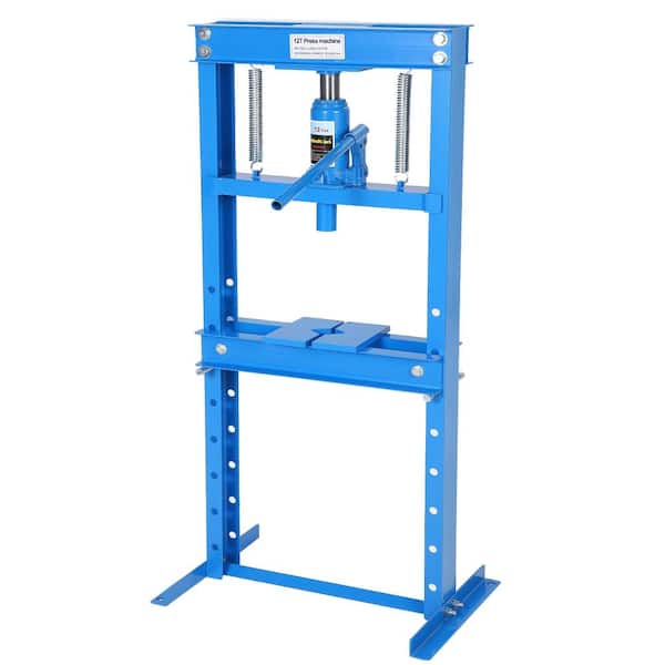 Heavy Duty H-Frame Blue 12-Ton Hydraulic Shop Press for Automotive Repair, Bearing and U-Joint Work