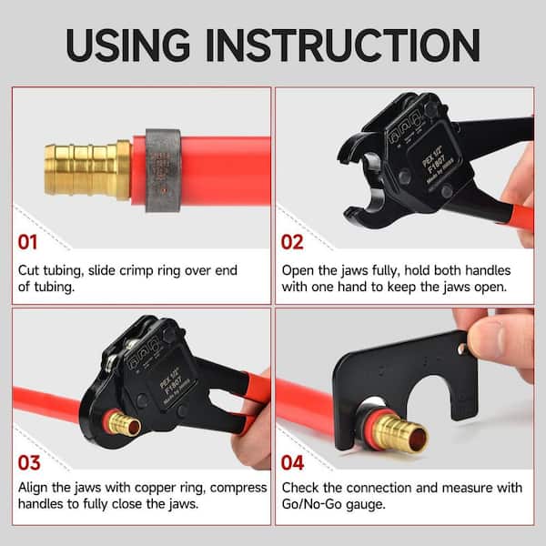 Angle Head F1807 PEX Pipe Crimping Tool for Copper Rings 1/2 and 3