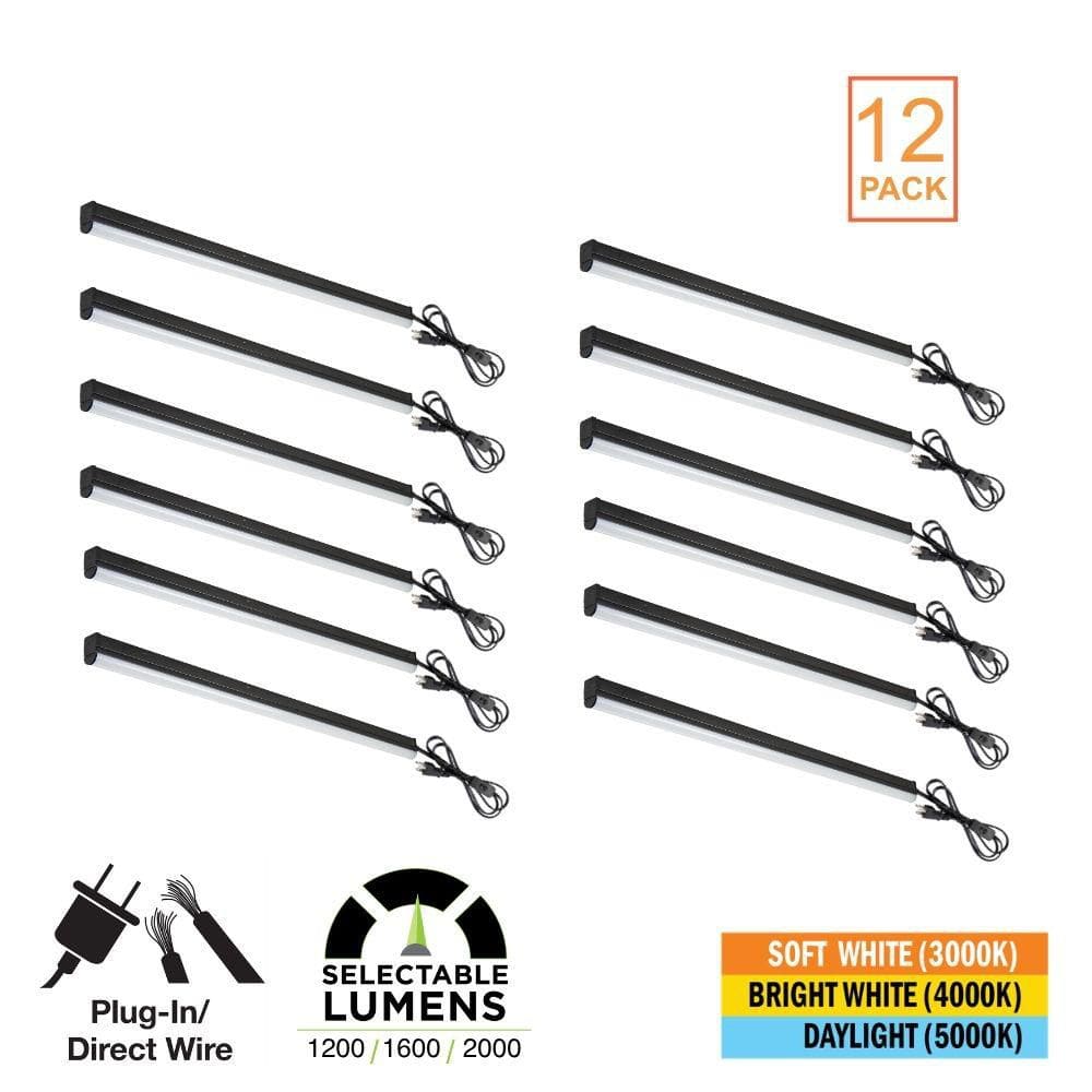 12-Pack 4 ft. 1-Light 1200/1600/2000Lm Linkable Plug-in Hardwire Integrated LED Black Strip Light Fixture Selectable CCT price history on PriceWatchPro