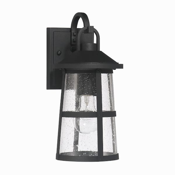 Robert Stevenson Lighting Nantucket Matte Black Metal and Glass Wall Mounted Outdoor Lantern Light