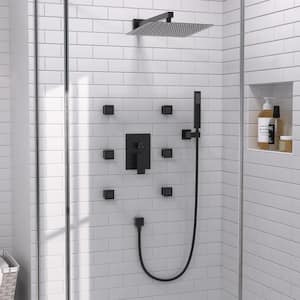 3-Spray Patterns with 2.0-GPM 12 in. Wall Mount Fixed Shower Head with Body Spray, Solid Brass Valve in Matte Black