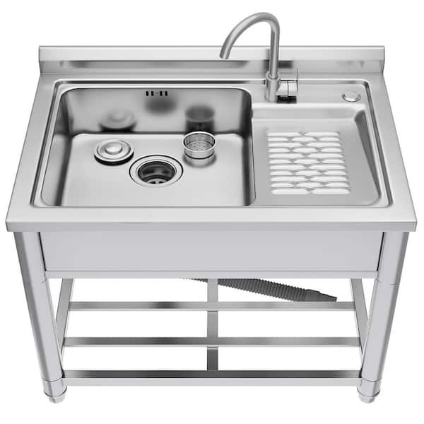 20.8 in. D x 28.3 in. W Freestanding Stainless Steel Utility Sink with Washboard, Laundry Tub, Faucet for Indoor/Outdoor