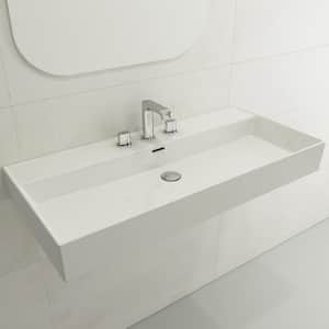 Milano 39.75 in. 3-Hole White Fireclay Rectangular Wall-Mounted Bathroom Sink with Overflow