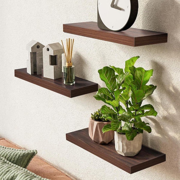 N/A 15.7 in. W x 6.7 in. D Walnut Wood Decorative Wall Shelf,Set
