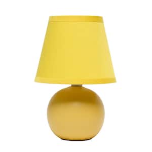 8.66 in. Yellow Traditional Petite Ceramic Orb Base Bedside Table Desk Lamp with Matching Tapered Drum Fabric Shade