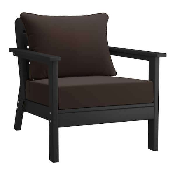 WESTIN OUTDOOR Birchwood Outdoor Patio Deep Seating HDPE Plastic Lounge Chair in Black with Brown Cushions
