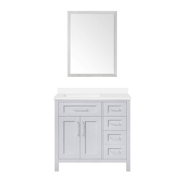 OVE Decors Tahoe III 36 in. W x 21 in. D x 35 in. H Single Sink Bath Vanity in Dove Gray with White Quartz Top and Mirror