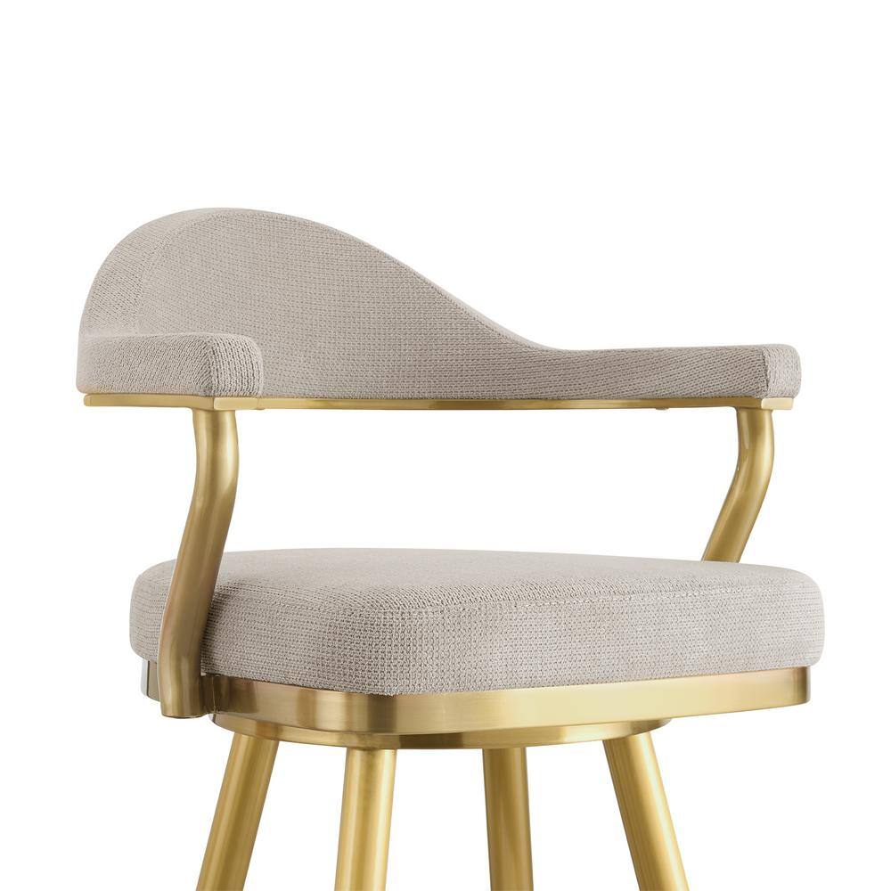 Justin 26" Taupe Swivel Counter Stool with Gold Metal Frame