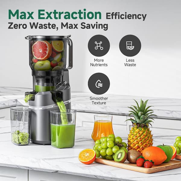 amzchef 250W 85 oz. Gray Masticating Juicer with 5.9 in. Extra Wide Feed Chute, 55 RPM Slow Cold Press Juicer with Large Auger