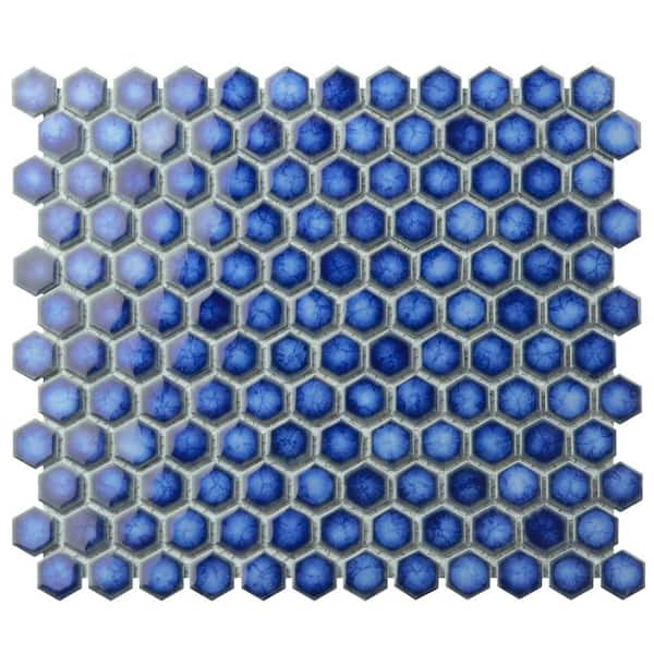 Merola Tile Hudson 1 in. Hex Sapphire 11-7/8 in. x 13-1/4 in. Porcelain Mosaic Tile (11.2 sq. ft./Case)