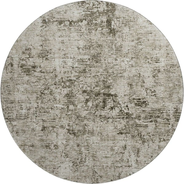 Mayfield Premium Machine Washable Abstract AMF953 Beige 8 ft. x 8 ft. Round Rug