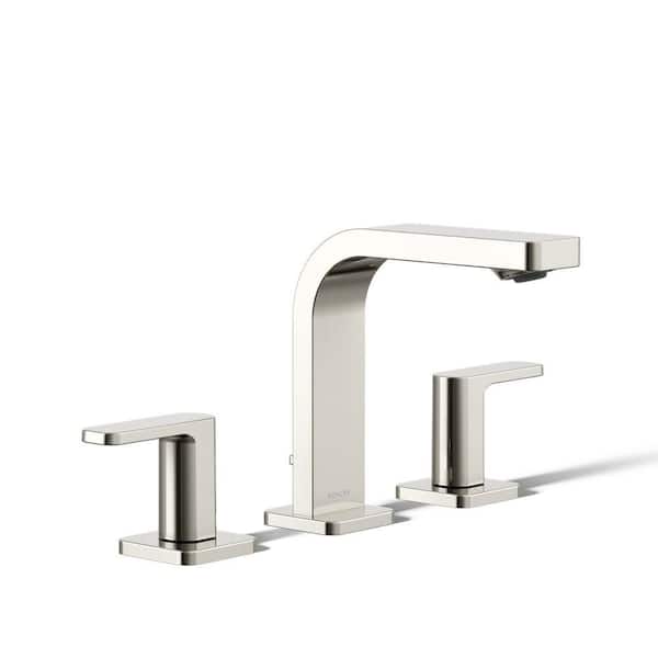 Parallel 8 in. Widespread 2 Handle Bathroom Sink Faucet with Handles and Pop-Up Drain in Vibrant Polished Nickel
