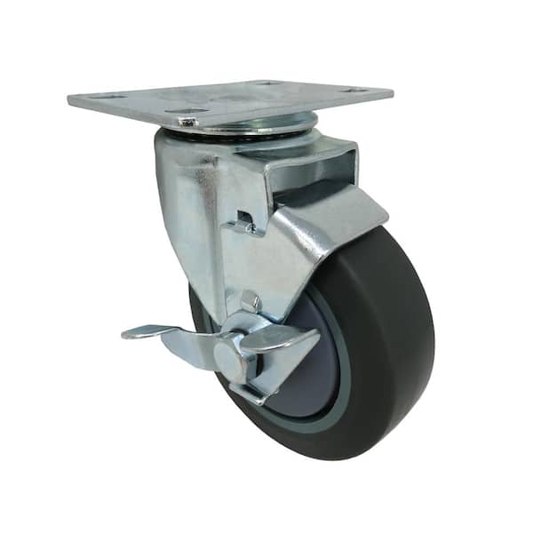 Everbilt 4 in. Gray Rubber Like TPR and Steel Swivel Plate Caster with Locking Brake and 250 lb. Load Rating