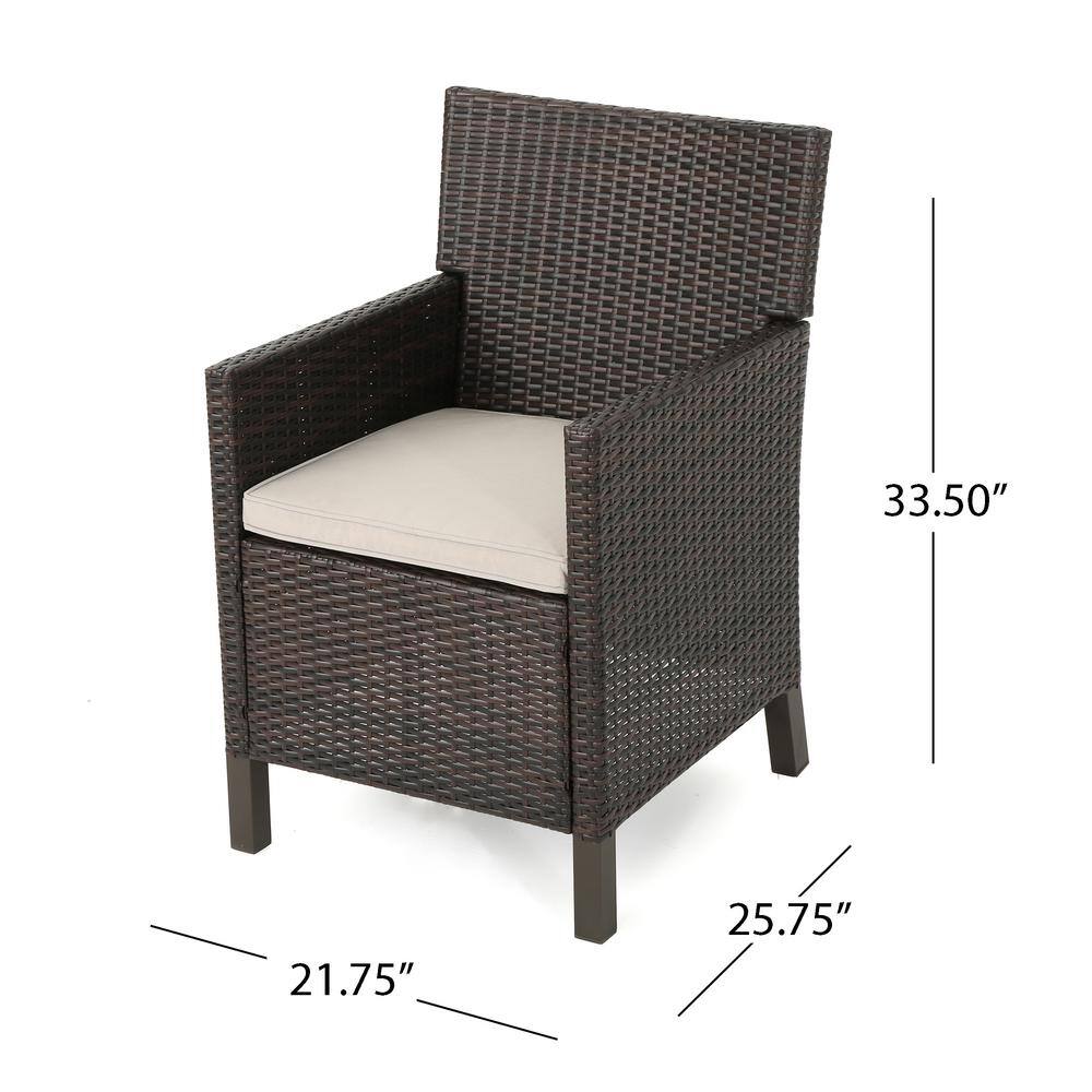 Cassie Multi-Brown Wicker Outdoor Dining Chairs with Light Brown Cushions
