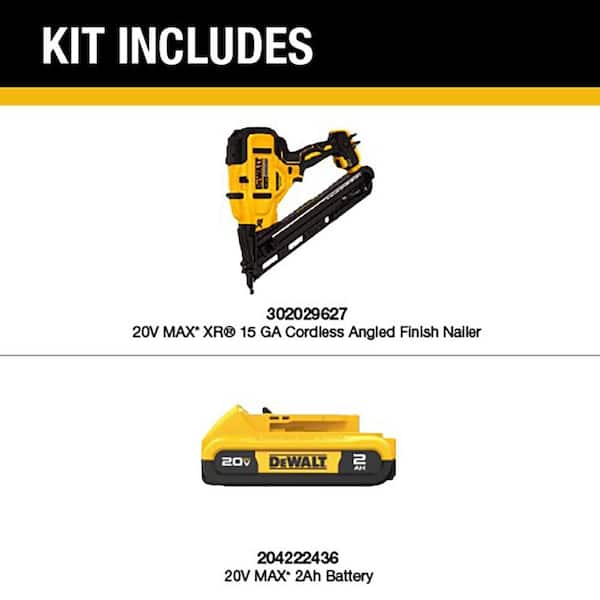 20V MAX XR Lithium-Ion Cordless 15-Gauge Angled Finish Nailer with 20V MAX Compact Lithium-Ion 2.0Ah Battery Pack