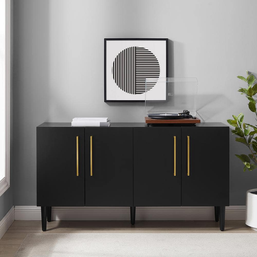 Everett Matte Black Mid-Century Sideboard with Tapered Legs
