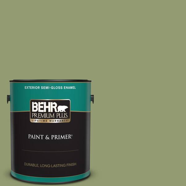 BEHR PREMIUM PLUS 1 gal. #PPU11-04 Alamosa Green Semi-Gloss Enamel Exterior Paint & Primer