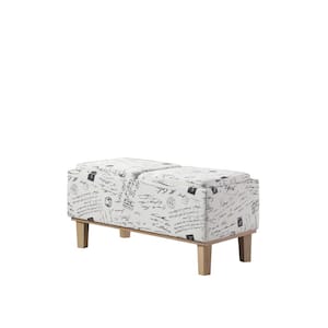 17 in. Beige Stencils Letter Pattern Seat Flip Storage Bench with Unfinished Legs